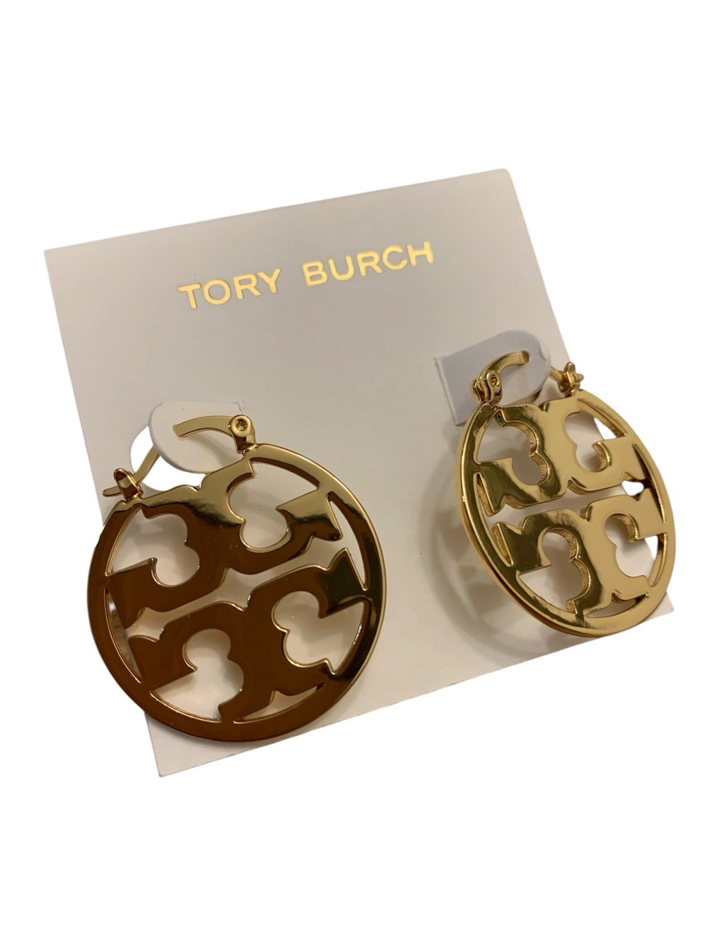 Tory Burch Gold Round Logo Cutout Hoop Earrings